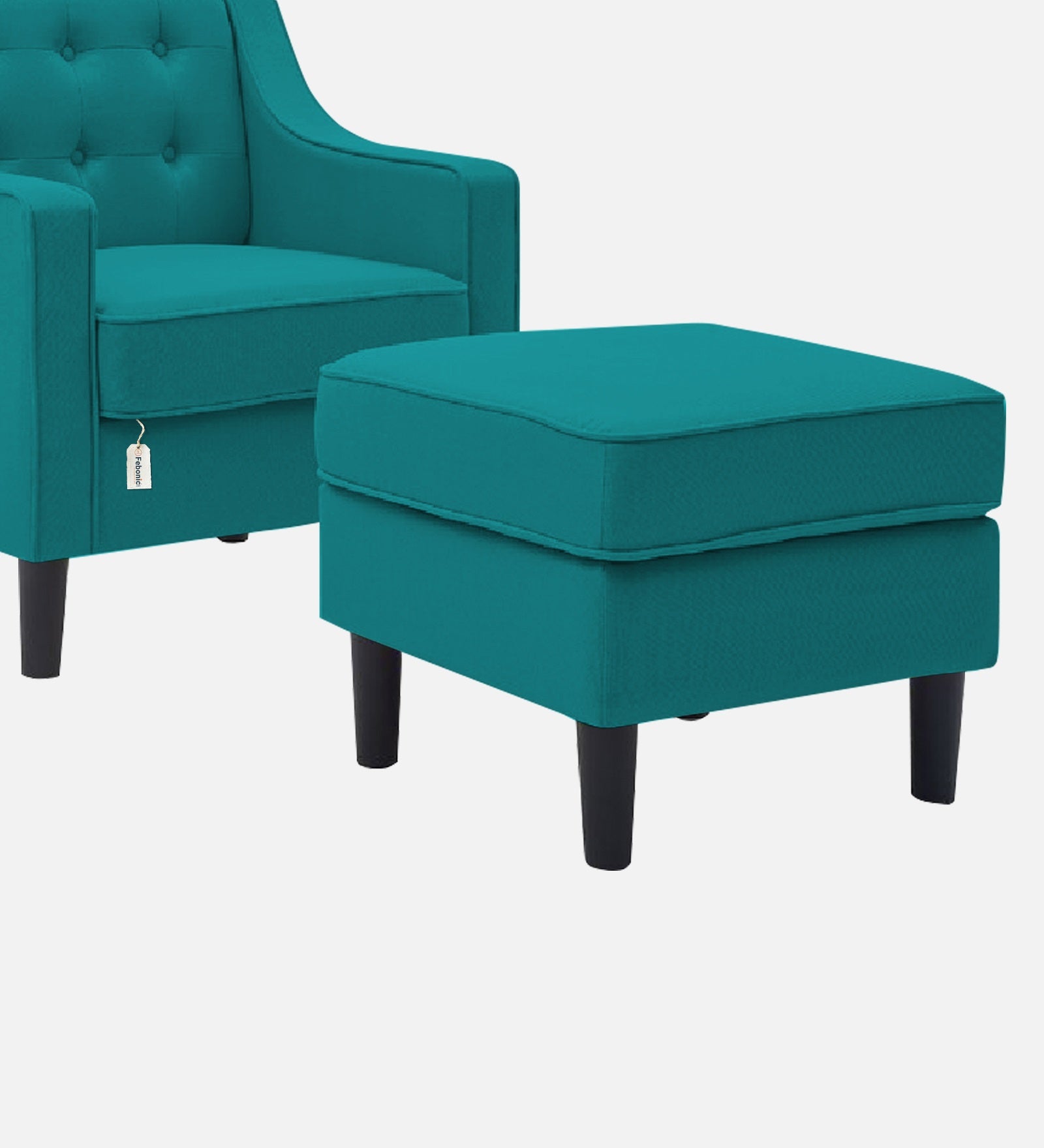 Sona Fabric Barrel Chair + Ottoman in Sea Green Colour