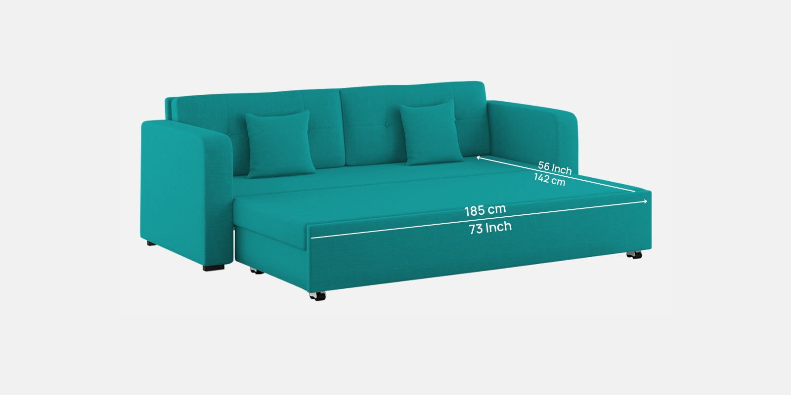 Rocky Fabric 3 Seater Pull Out Sofa Cum Bed In Sea Green Colour With Storage - Febonic Living
