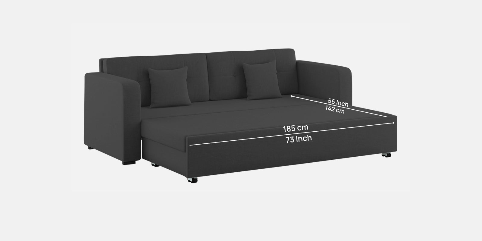 Rocky Fabric 3 Seater Pull Out Sofa Cum Bed In Charcoal Grey Colour With Storage - Febonic Living