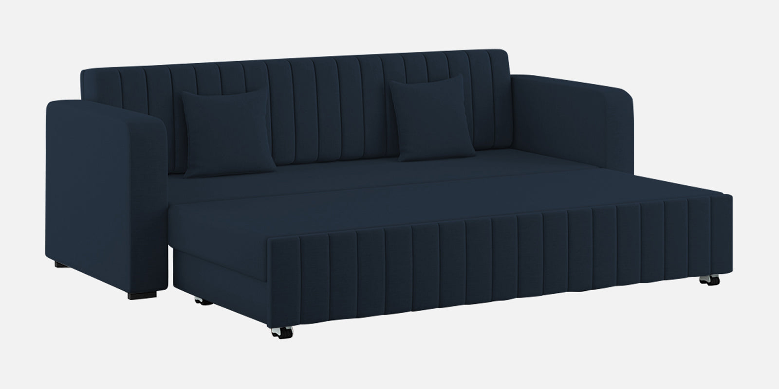 Calra Fabric 3 Seater Pull Out Sofa Cum Bed In Denim Blue Colour With Storage - Febonic Living