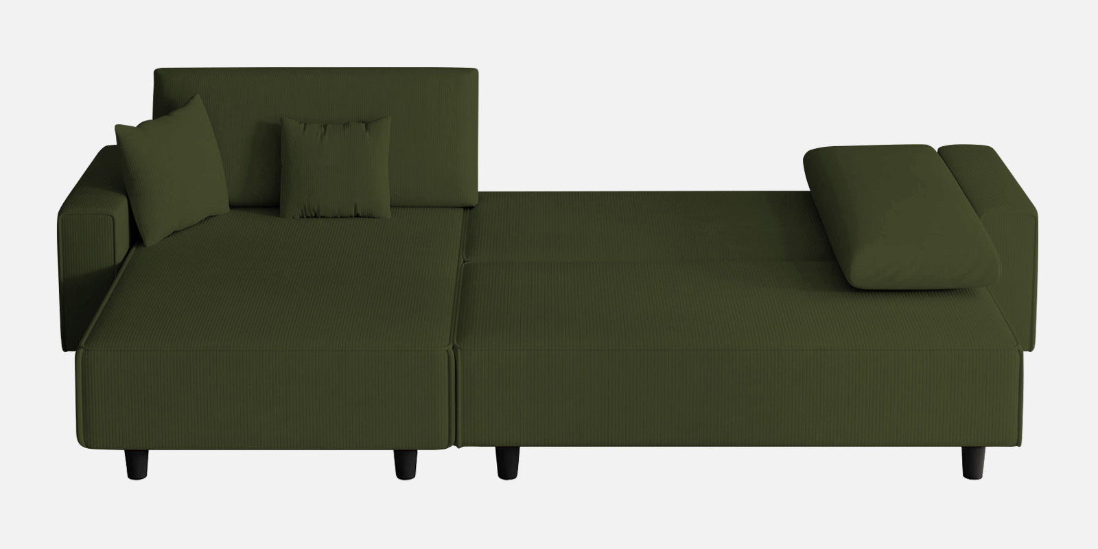 Peach Fabric RHS 6 Seater Sofa Cum Bed With Storage In Olive Green Colour - Febonic Living