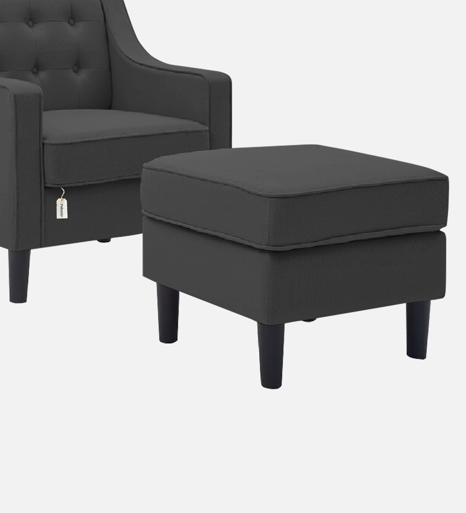 Sona Fabric Barrel Chair + Ottoman in Charcoal Grey Colour