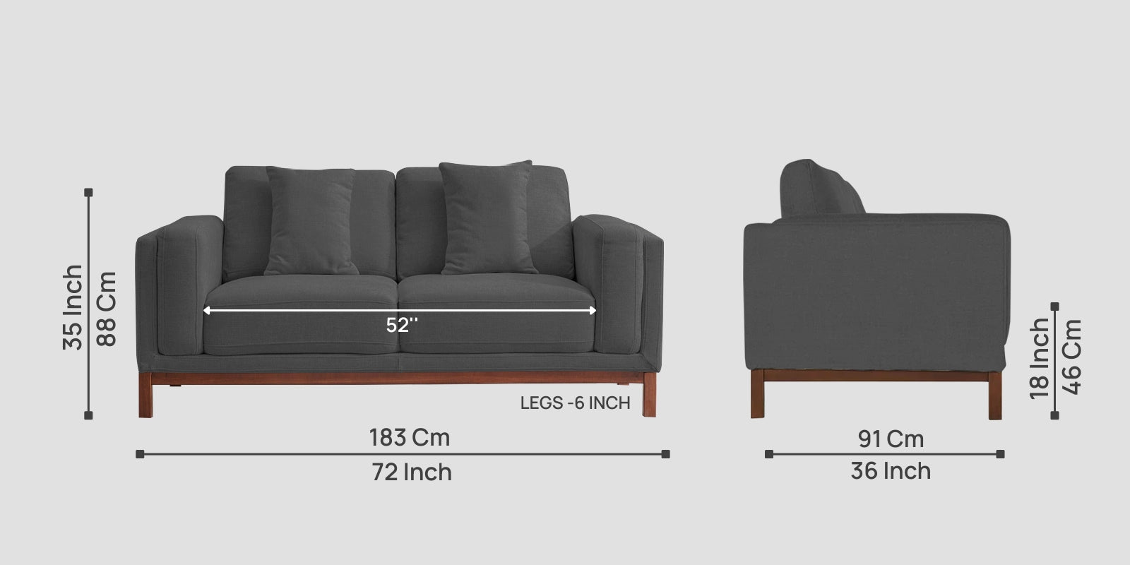 Borry Fabric 2 Seater Sofa in Stone Grey Colour - Febonic Living
