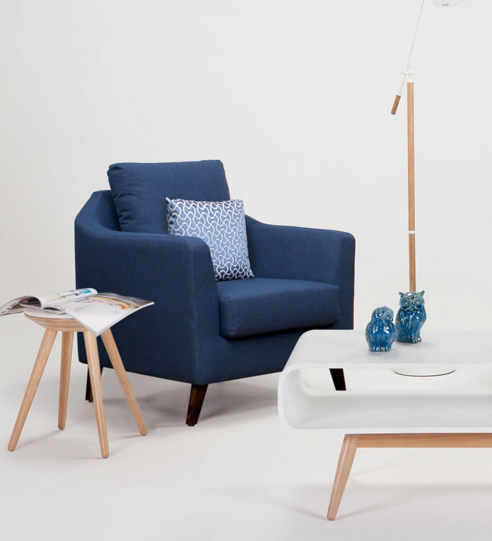 Cindy Fabric Arm Chair In Royal Blue Colour - Febonic Living