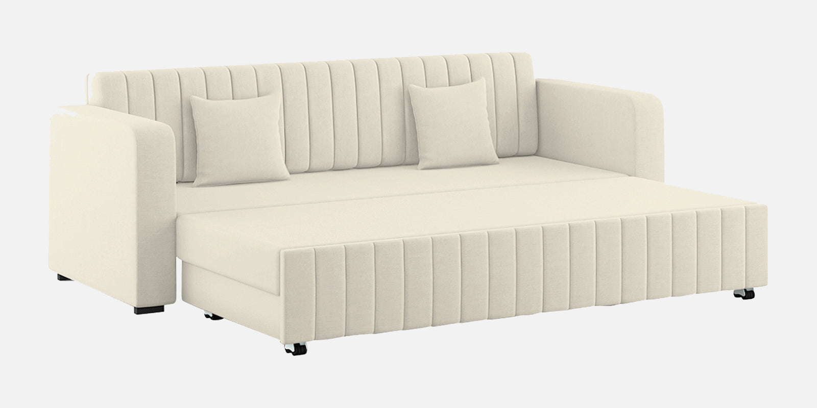 Calra Fabric 3 Seater Pull Out Sofa Cum Bed In Ivory Cream Colour With Storage - Febonic Living