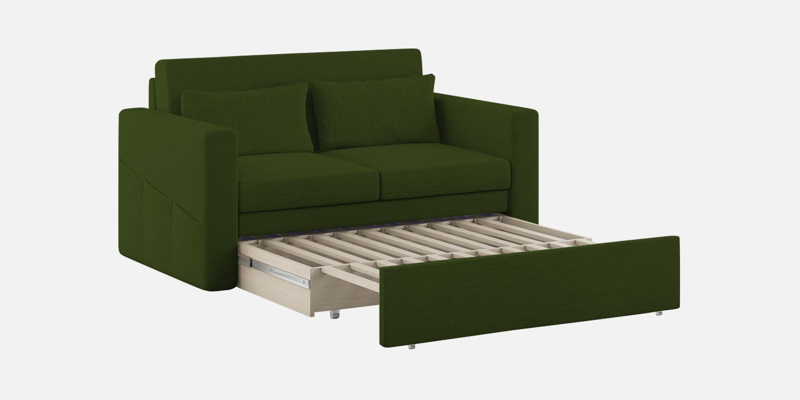 River Fabric 2 Seater Pull Out Sofa Cum Bed In Olive Green Colour - Febonic Living