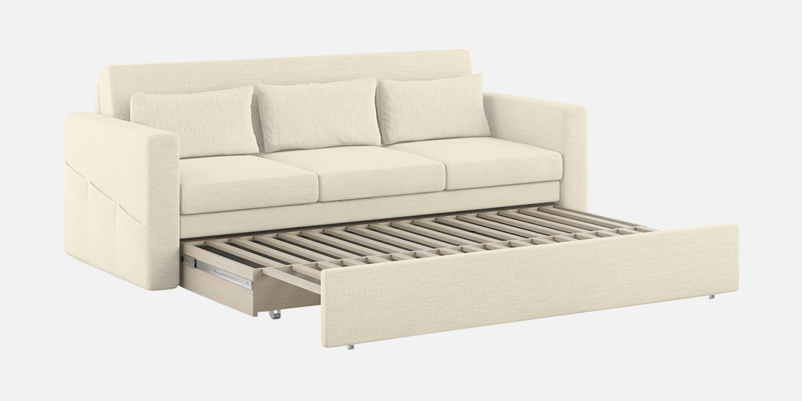 River Fabric 3 Seater Pull Out Sofa Cum Bed In ivory cream Colour - Febonic Living