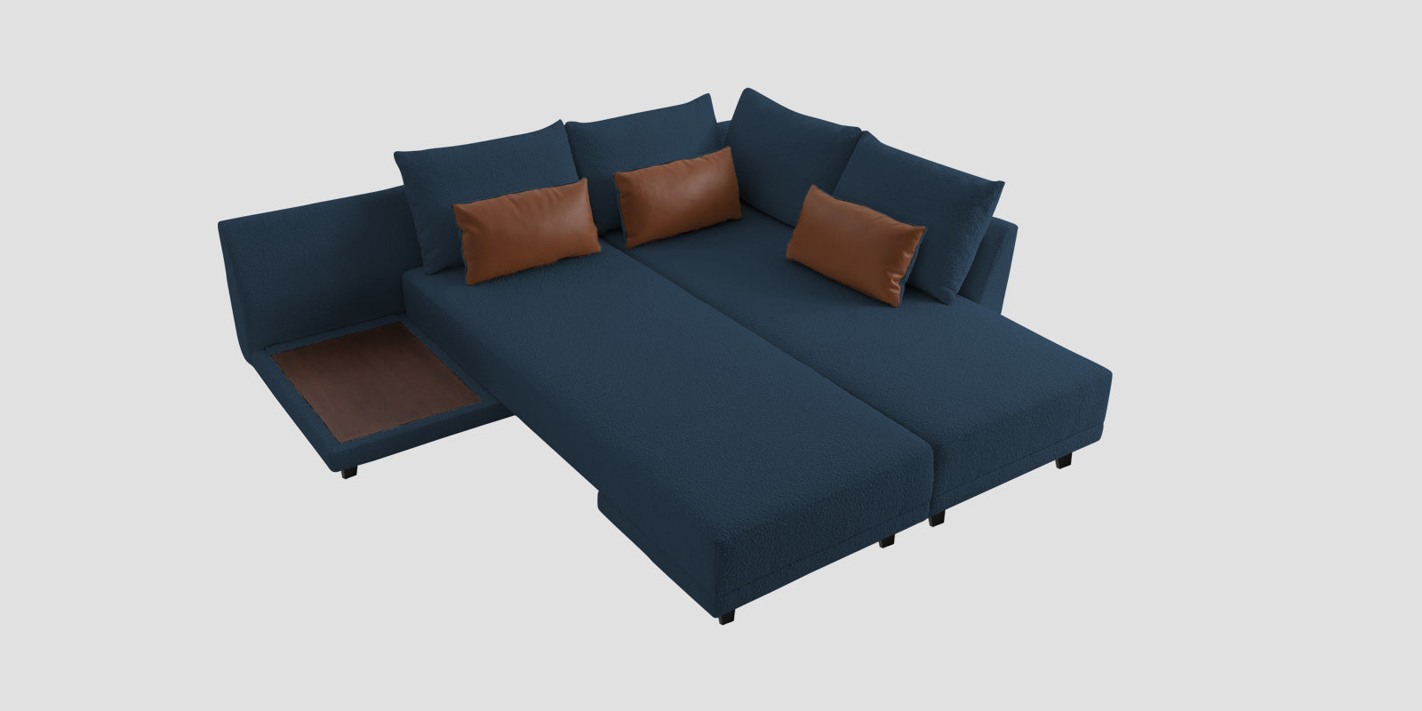 Ira Boucle Fabric LHS 6 Seater Convertible Sofa Cum Bed In Classic Blue Colour - Febonic Living