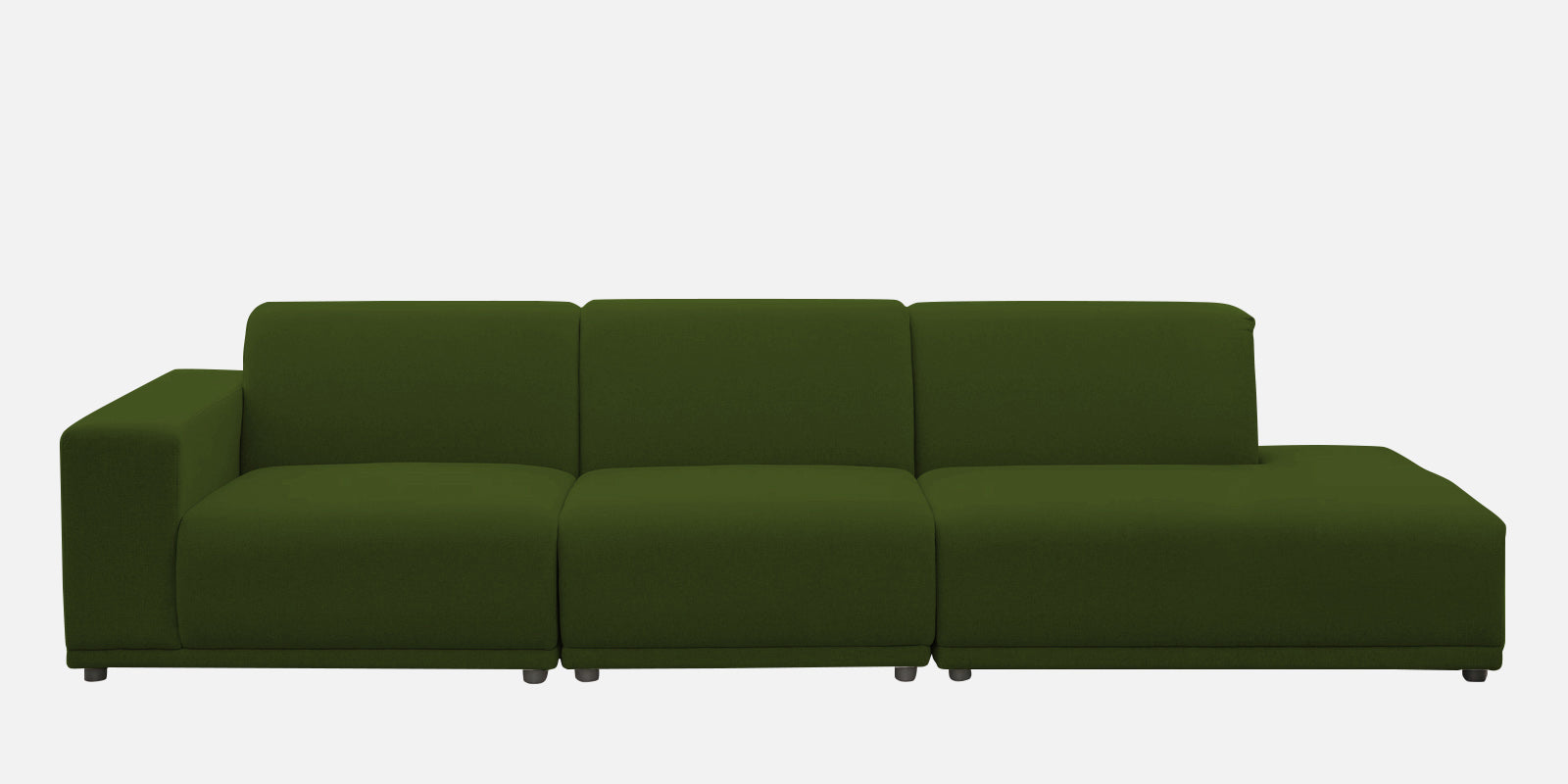 Adam Fabric RHS Sectional Sofa (3+Ottoman Lounger) In Olive Green Colour - Febonic Living