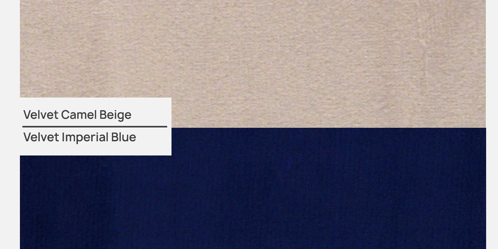 Jordan Velvet 2 Seater Sofa In Imperial Blue And Camel Beige Colour - Febonic Living
