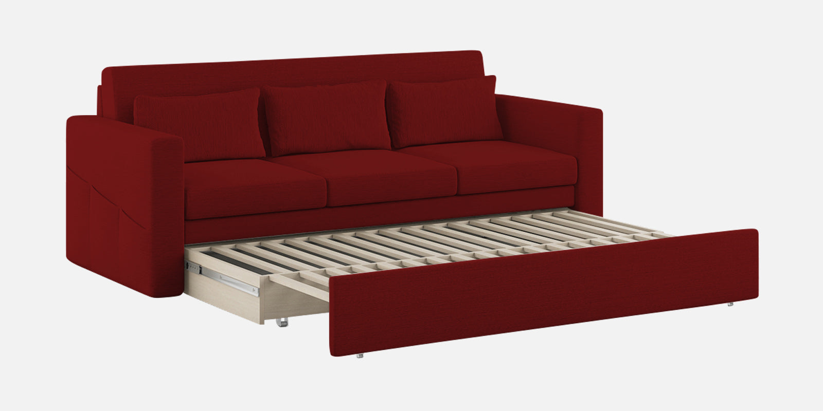 River Fabric 3 Seater Pull Out Sofa Cum Bed In Blood Maroon Colour - Febonic Living