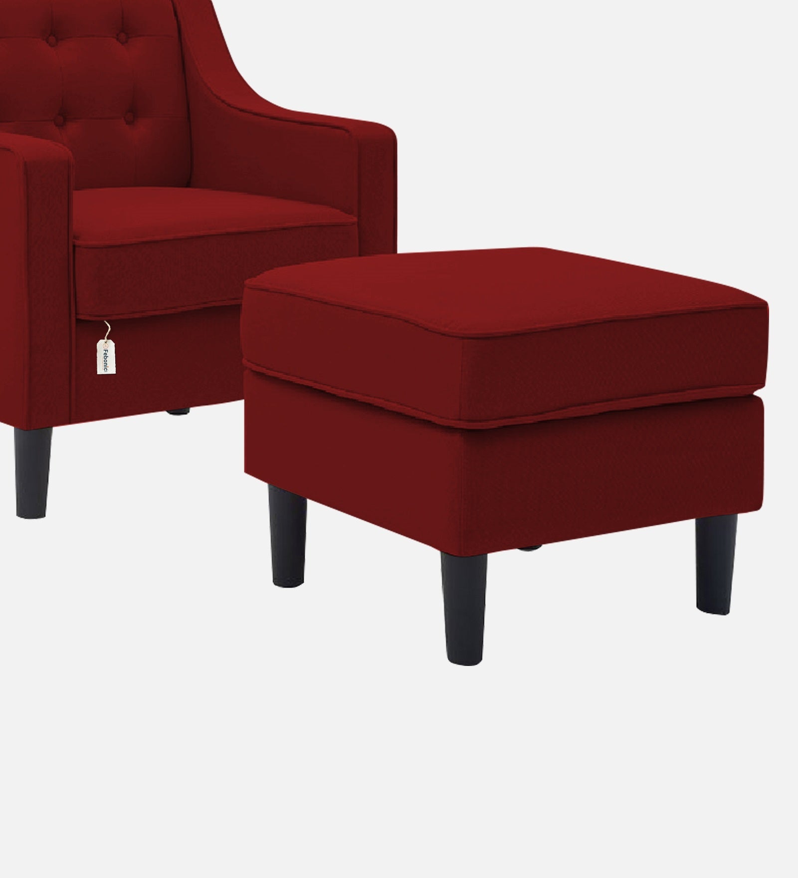 Sona Fabric Barrel Chair With Ottoman In Blood Maroon Colour - Febonic Living