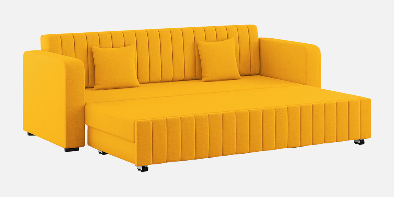 Calra Fabric 3 Seater Pull Out Sofa Cum Bed In Bold Yellow Colour With Storage - Febonic Living