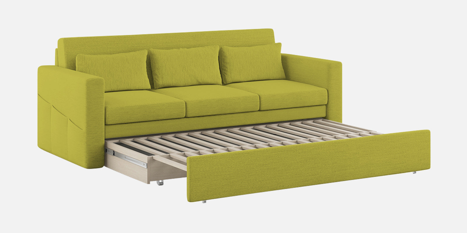 River Fabric 3 Seater Pull Out Sofa Cum Bed In Parrot Green Colour - Febonic Living