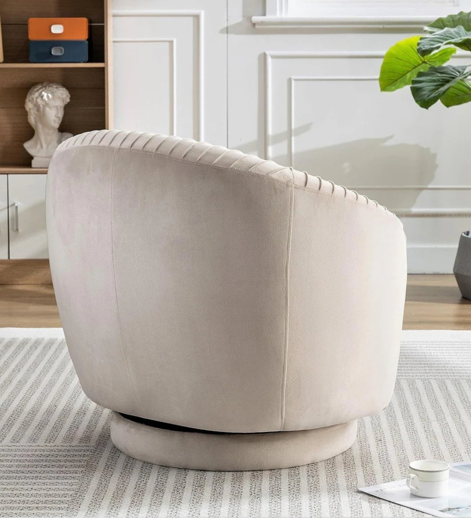 Milo Velvet Swivel Chair in Camel Beige Colour