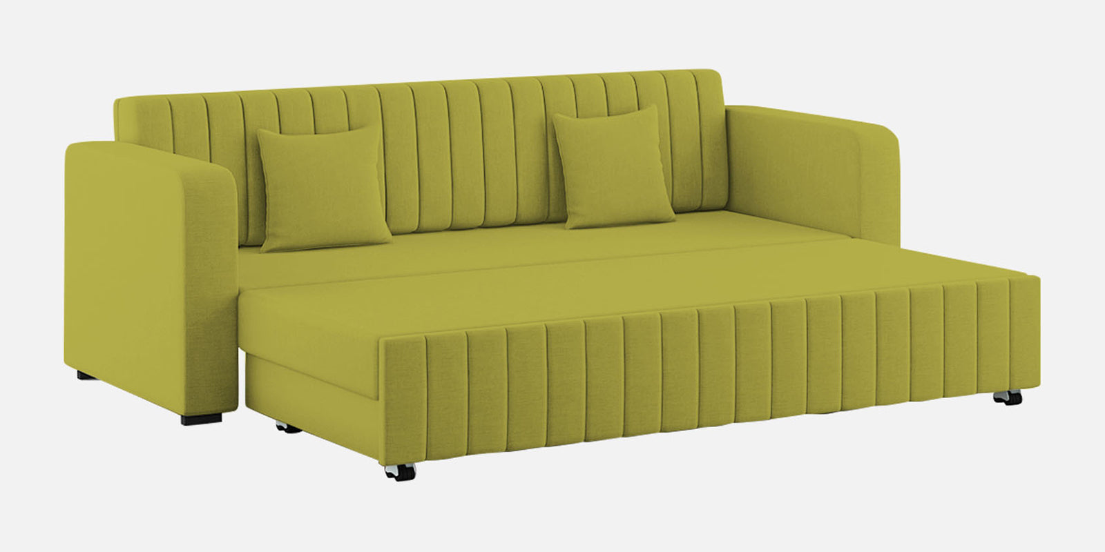 Calra Fabric 3 Seater Pull Out Sofa Cum Bed In Parrot Green Colour With Storage - Febonic Living