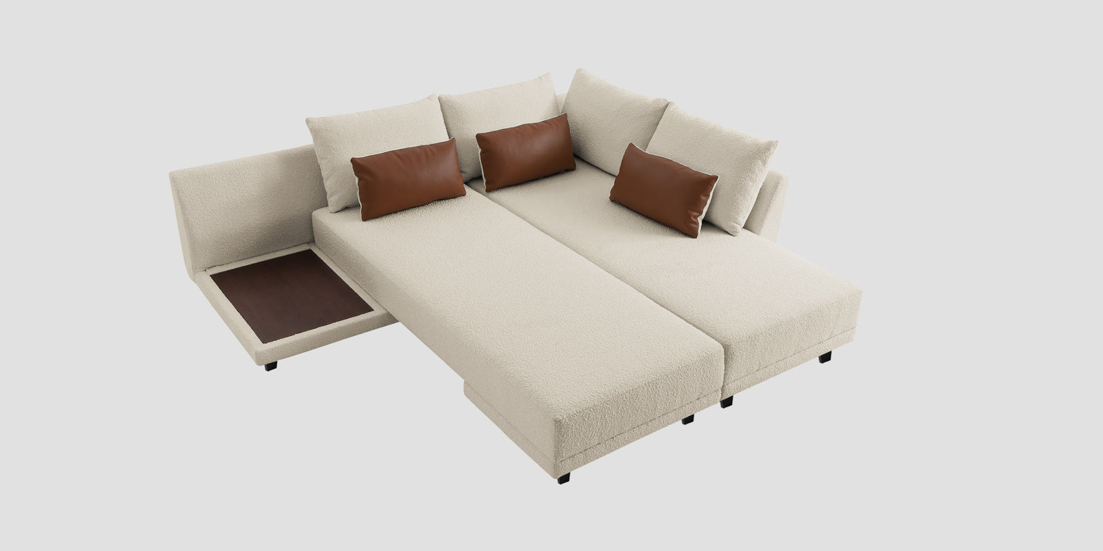 Ira Boucle Fabric LHS 6 Seater Convertible Sofa Cum Bed In Shell White Colour - Febonic Living