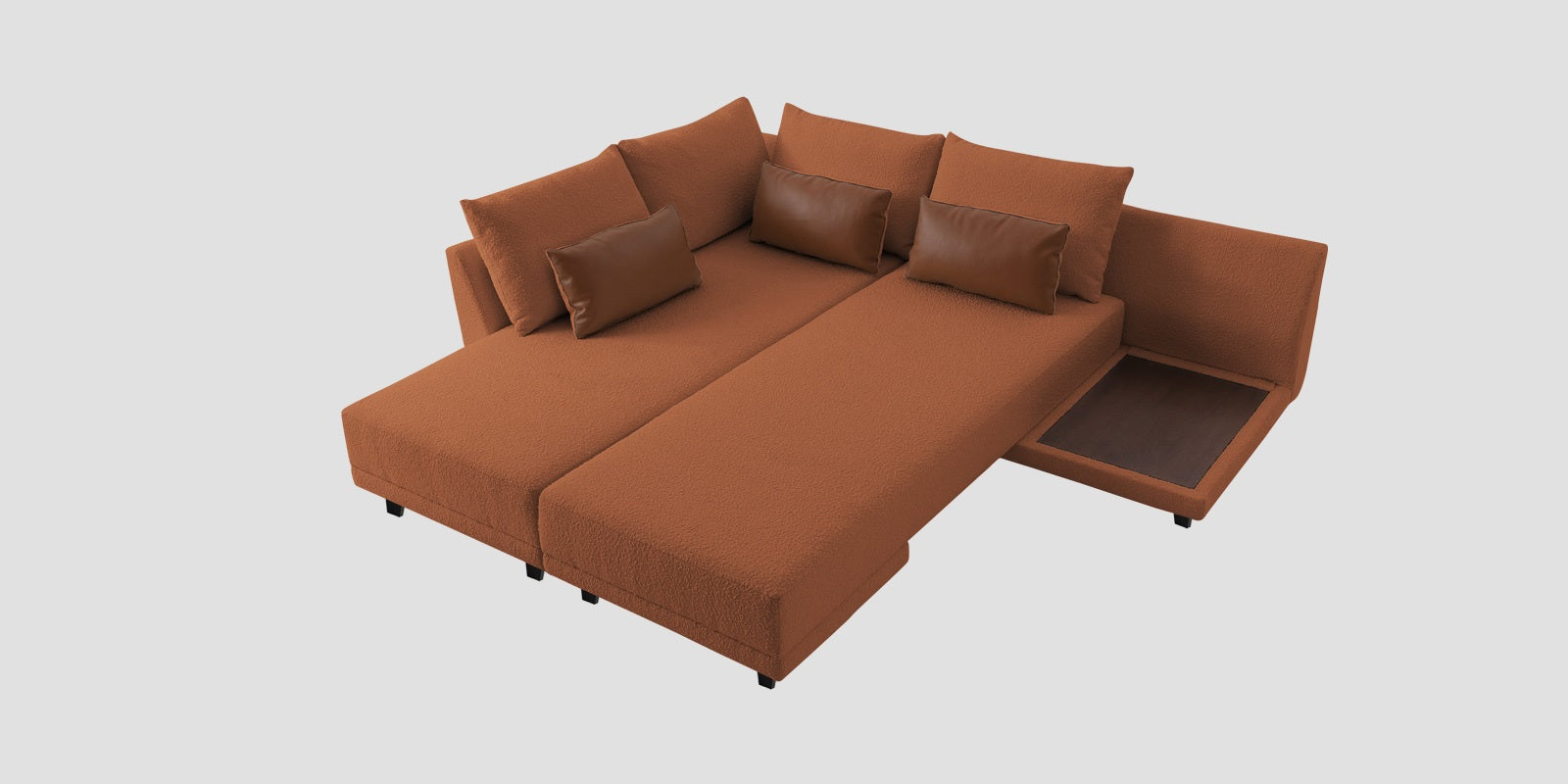 Ira Boucle Fabric RHS 6 Seater Convertible Sofa Cum Bed In Light Orange Colour - Febonic Living