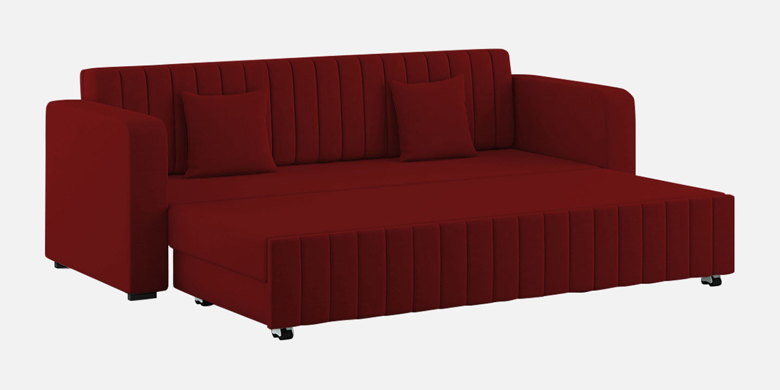 Calra Fabric 3 Seater Pull Out Sofa Cum Bed In Blood Maroon Colour With Storage - Febonic Living