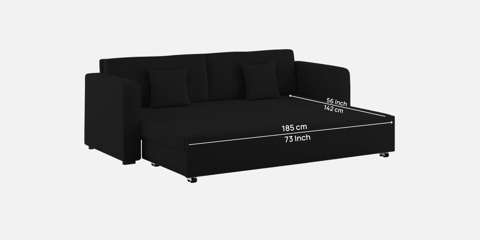 Rocky Fabric 3 Seater Pull Out Sofa Cum Bed In Zed Black Colour With Storage - Febonic Living