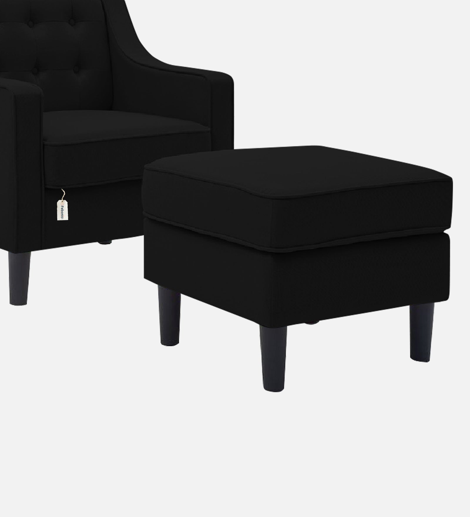 Sona Fabric Barrel Chair + Ottoman in Zed Black Colour