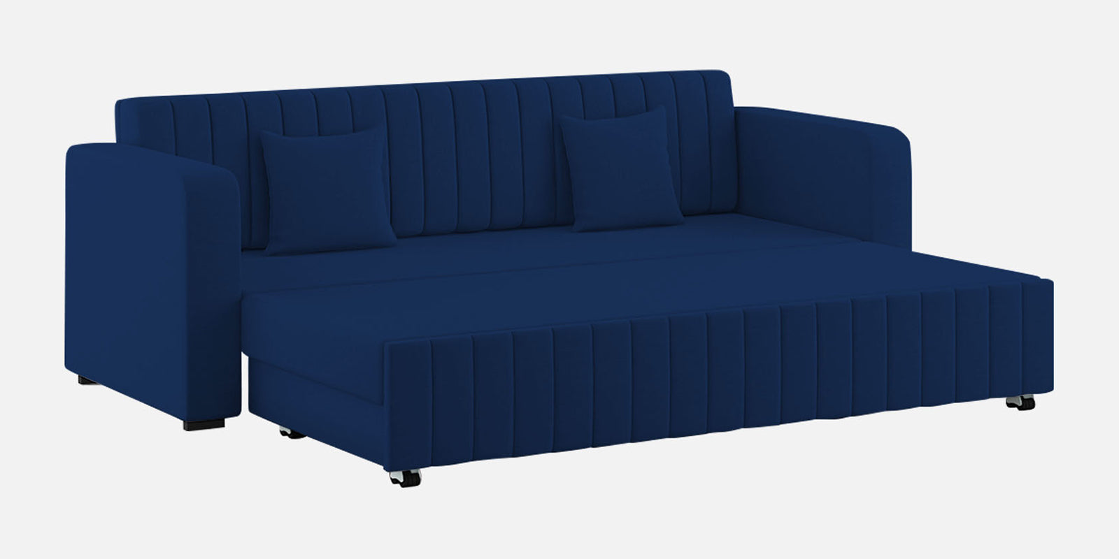 Calra Fabric 3 Seater Pull Out Sofa Cum Bed In Royal Blue Colour With Storage - Febonic Living