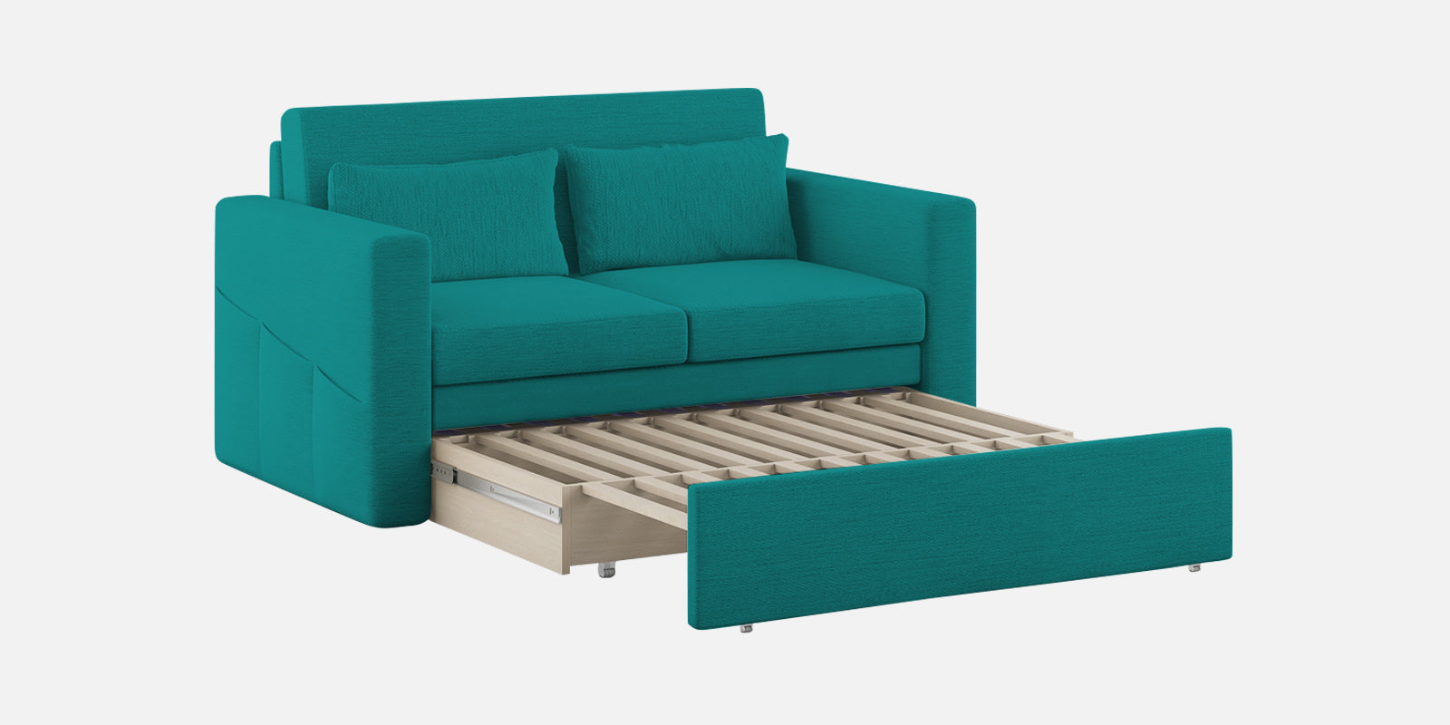 River Fabric 2 Seater Pull Out Sofa Cum Bed In Sea Green Colour - Febonic Living
