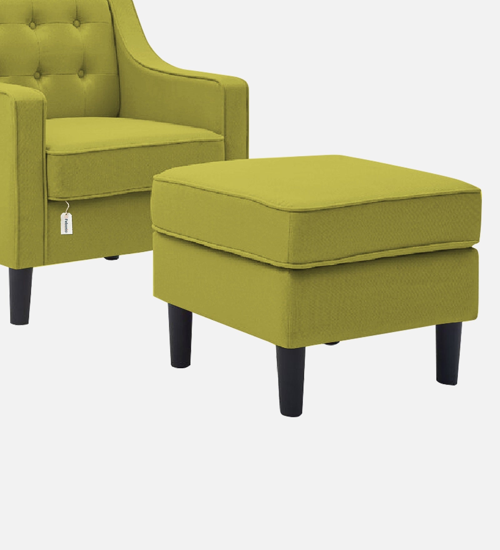 Sona Fabric Barrel Chair With Ottoman In Parrot Green Colour - Febonic Living