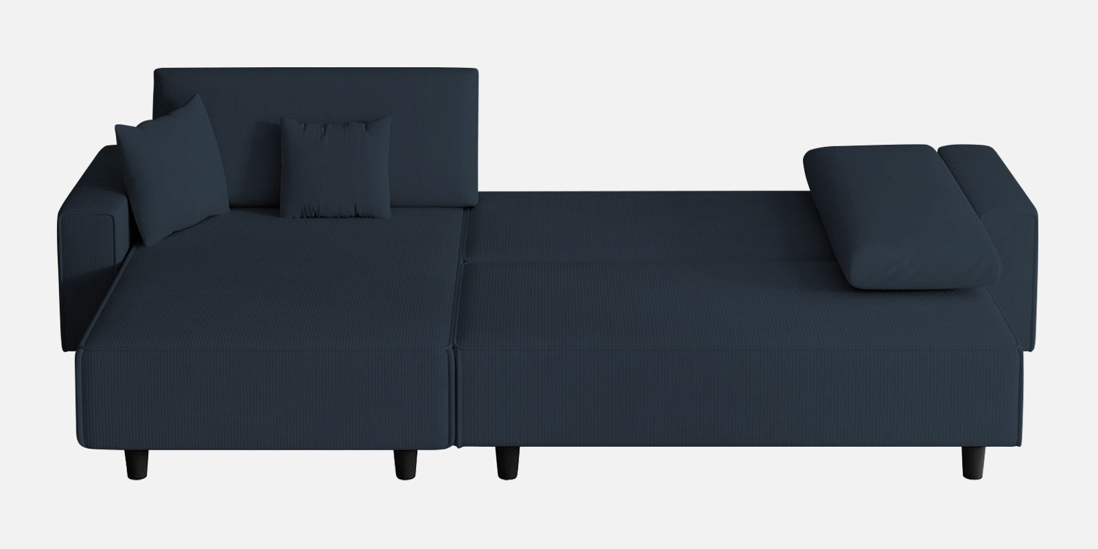 Peach Fabric RHS 6 Seater Sofa Cum Bed With Storage In Denim Blue Colour - Febonic Living