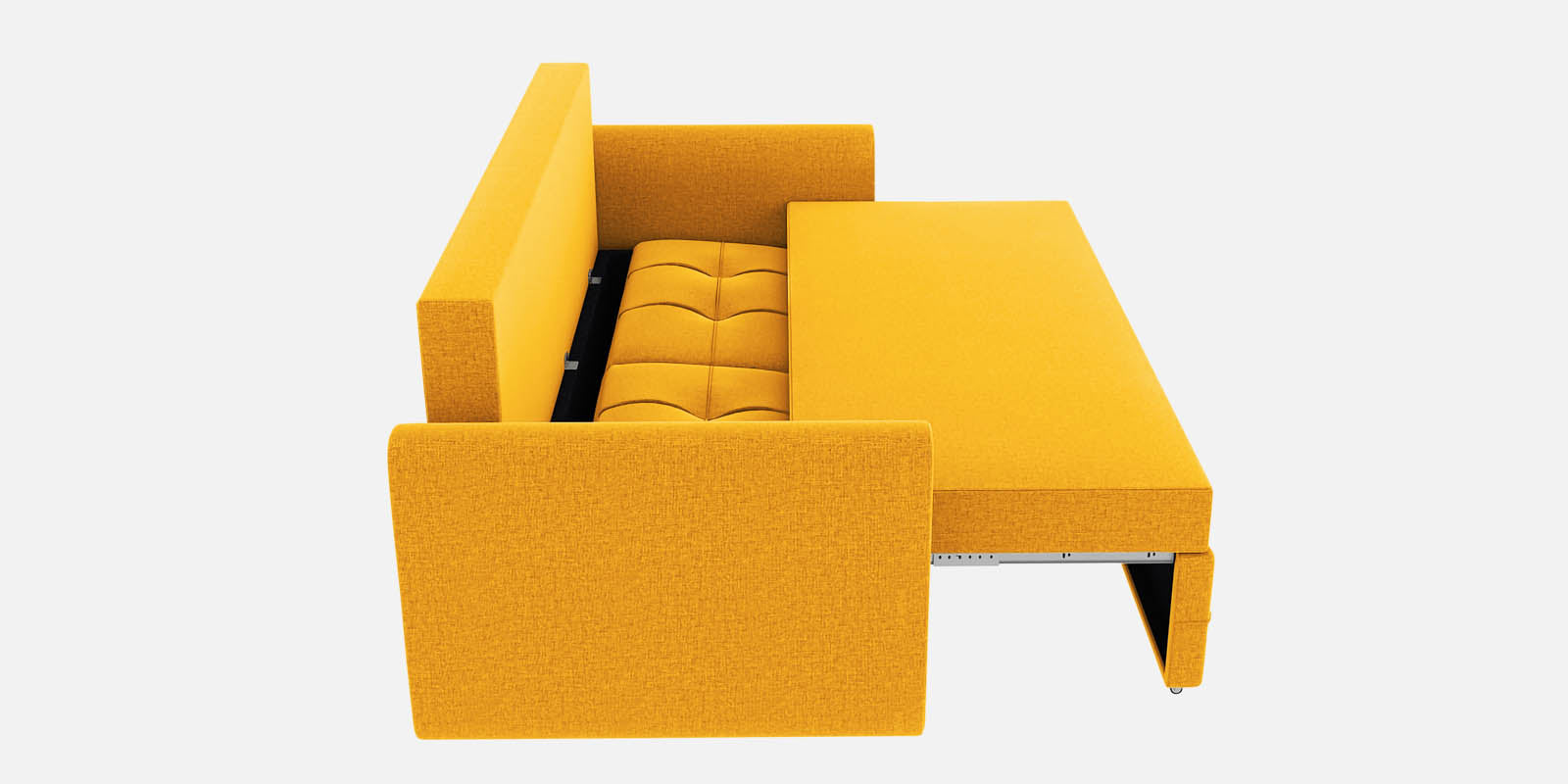 Ines Fabric 3 Seater Pull Out Sofa Cum Bed In Bold Yellow Colour With Storage - Febonic Living