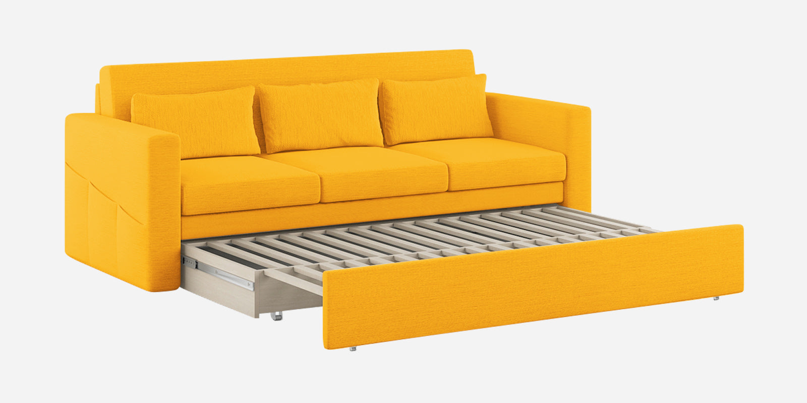 River Fabric 3 Seater Pull Out Sofa Cum Bed In Bold yellow Colour - Febonic Living