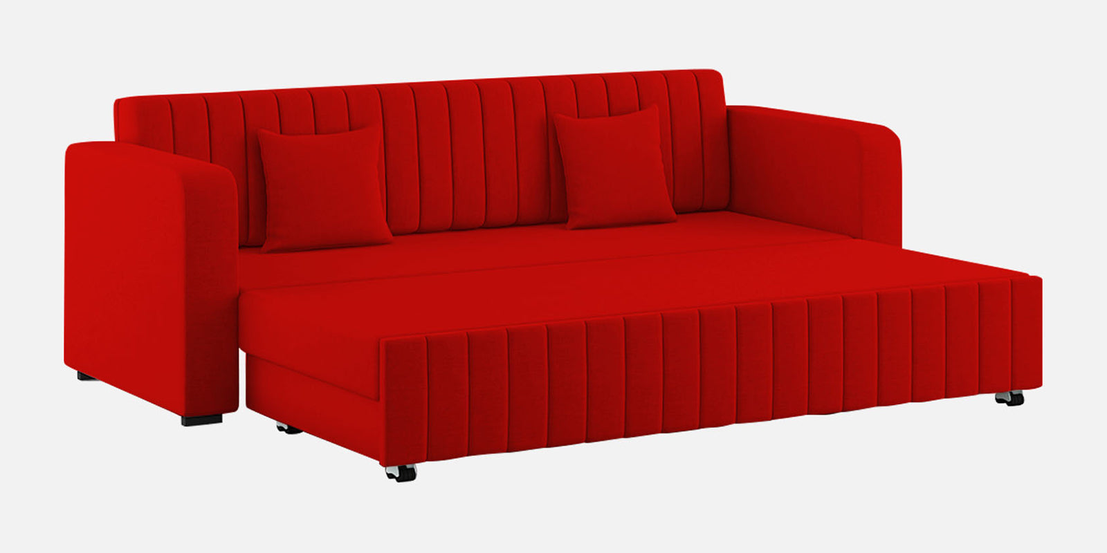 Calra Fabric 3 Seater Pull Out Sofa Cum Bed In Ruby Red Colour With Storage - Febonic Living