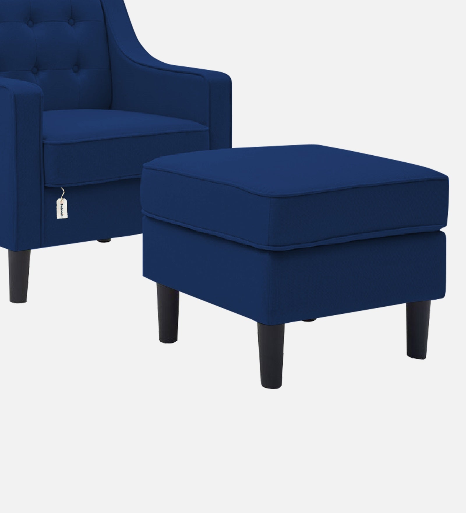 Sona Fabric Barrel Chair With Ottoman In Royal Blue Colour - Febonic Living
