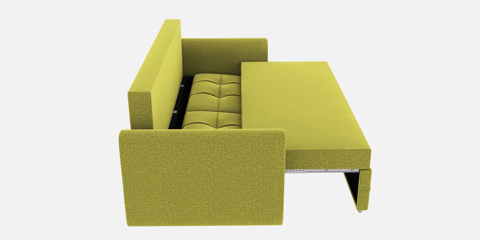 Ines Velvet 3 Seater Pull Out Sofa Cum Bed In Parrot Green Colour With Storage - Febonic Living