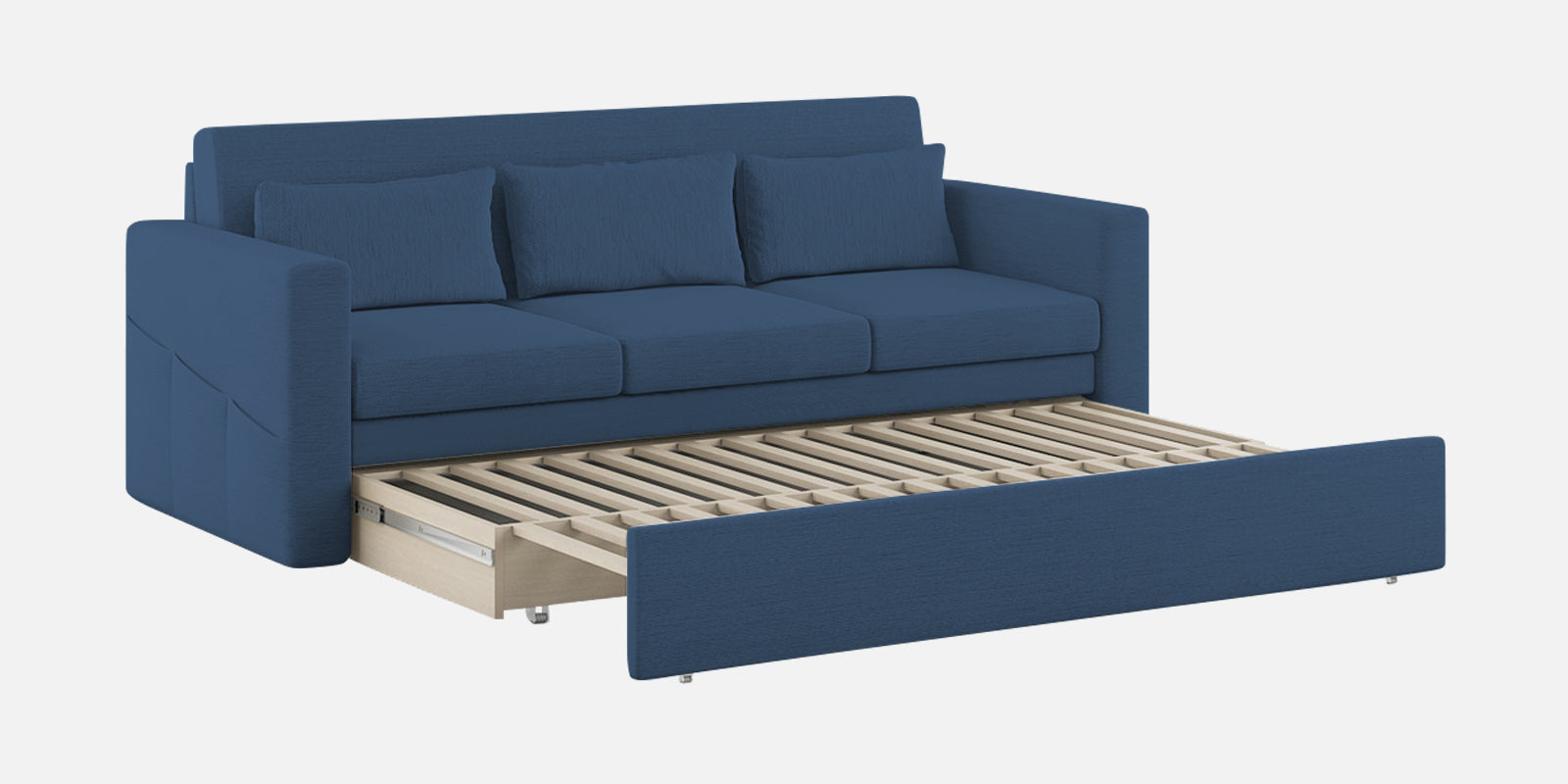 River Fabric 3 Seater Pull Out Sofa Cum Bed In Light Blue Colour - Febonic Living