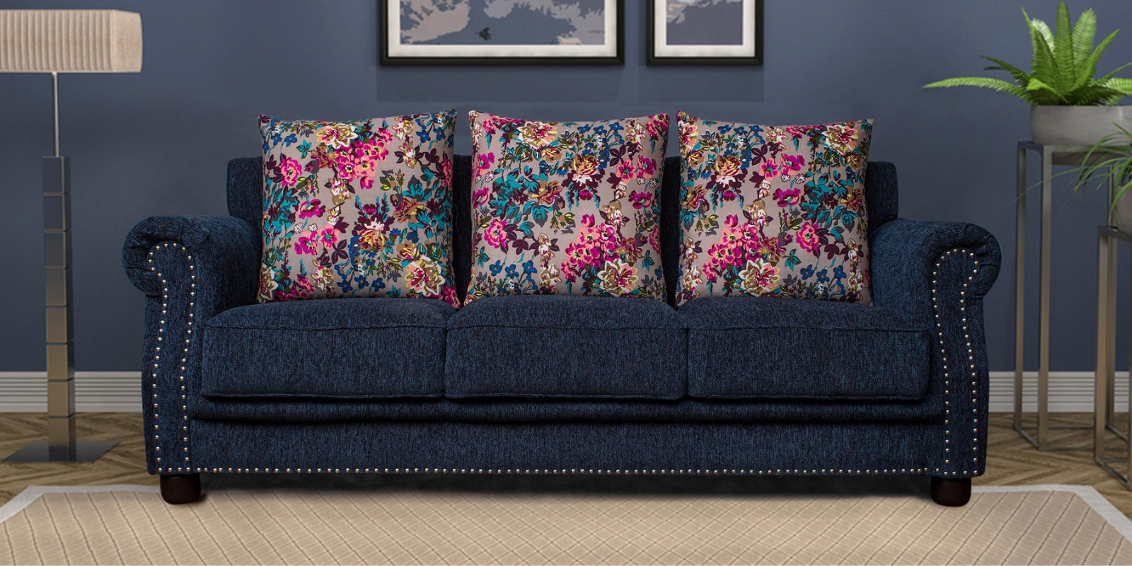 Muba Fabric 3 Seater Sofa In Royal Blue Colour - Febonic Living