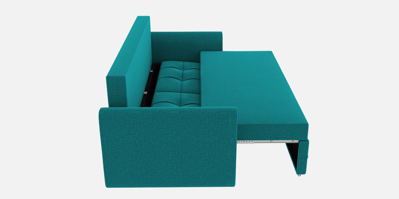 Ines Velvet 3 Seater Pull Out Sofa Cum Bed In Sea Green Colour With Storage - Febonic Living