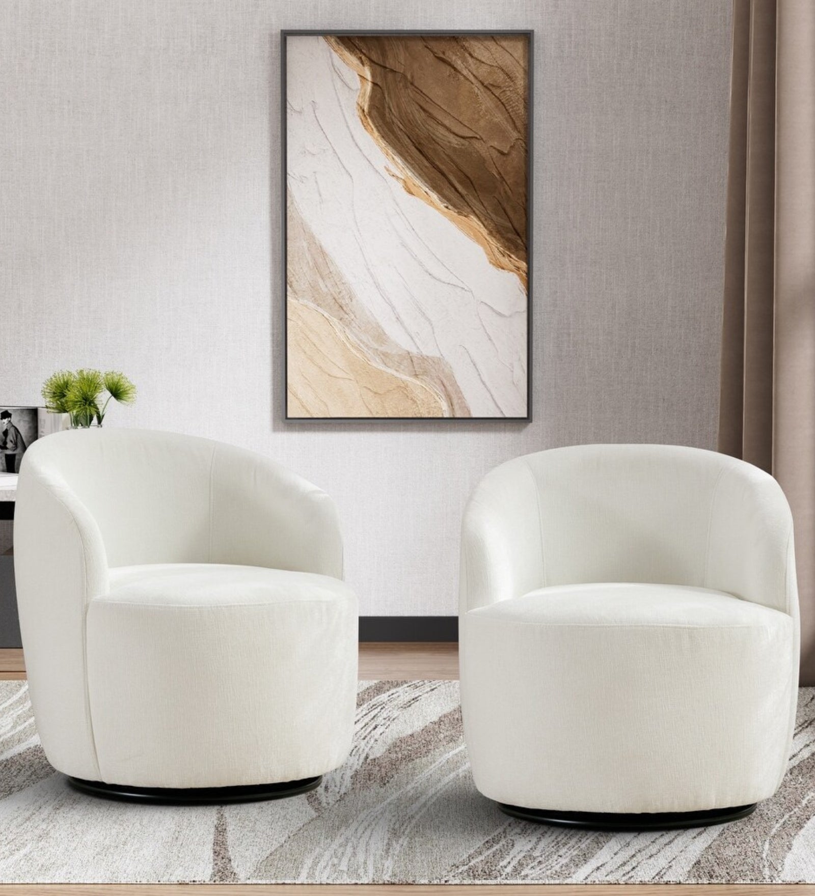 Oscar Fabric Swivel Chair in Ivory Cream Colour