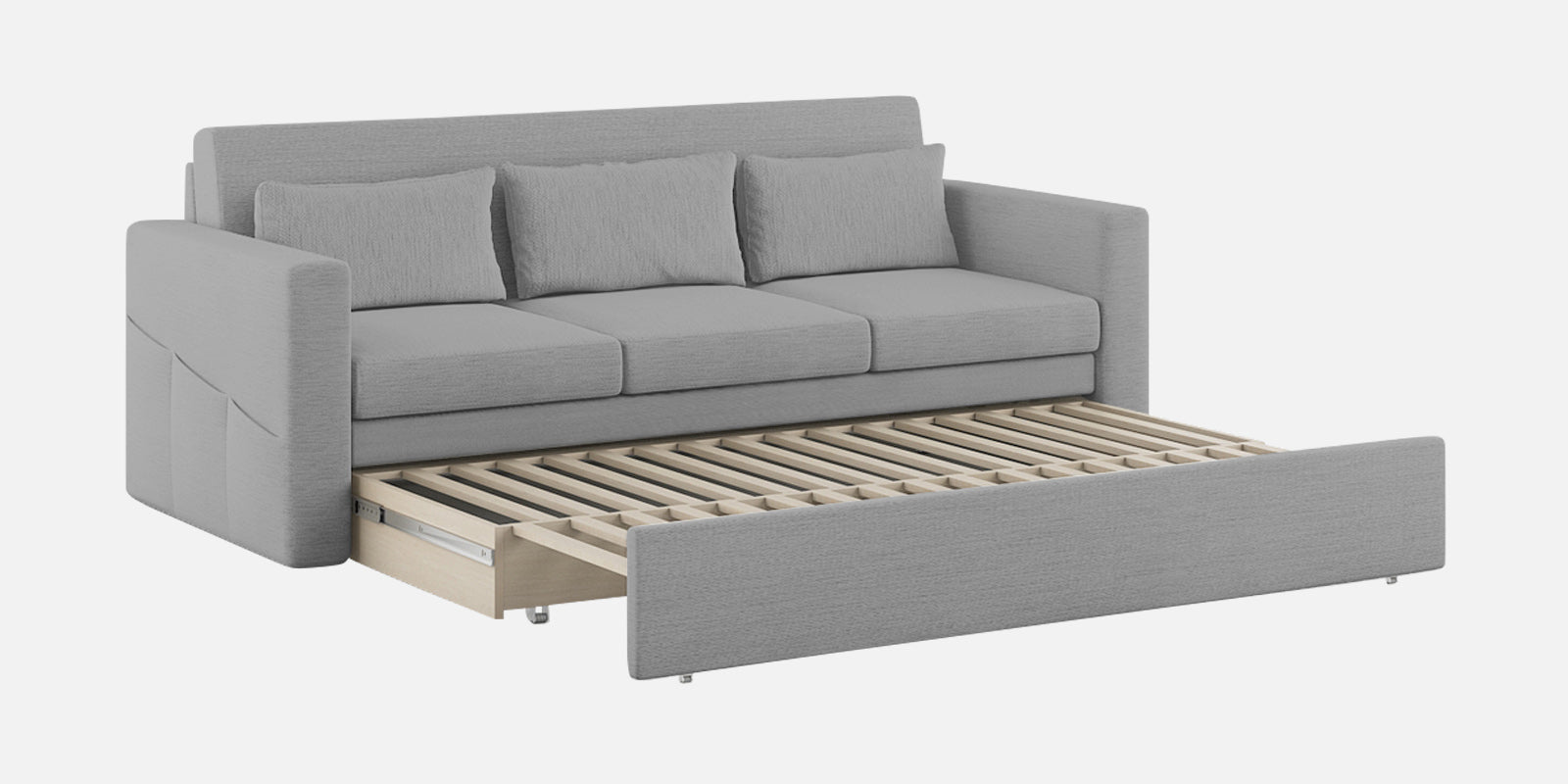 River Fabric 3 Seater Pull Out Sofa Cum Bed In lit Grey Colour - Febonic Living