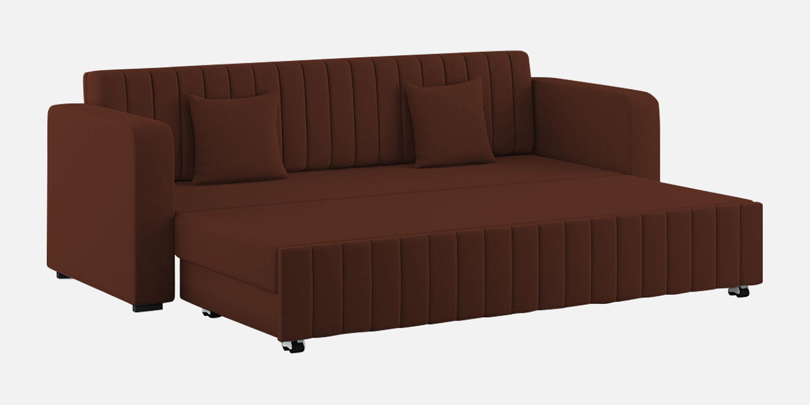 Calra Fabric 3 Seater Pull Out Sofa Cum Bed In Coffee Brown Colour With Storage - Febonic Living