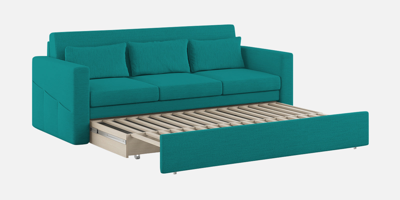 River Fabric 3 Seater Pull Out Sofa Cum Bed In Sea Green Colour - Febonic Living