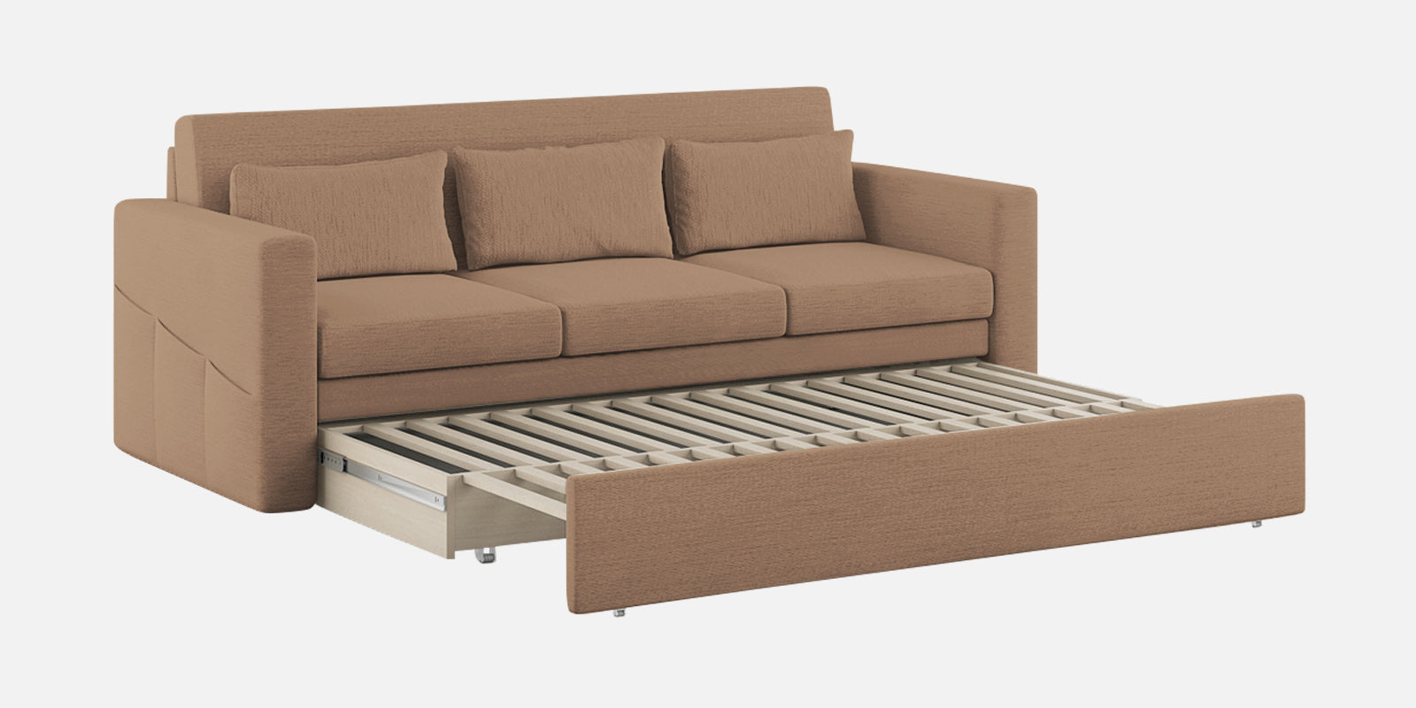 River Fabric 3 Seater Pull Out Sofa Cum Bed In Cookie Beige Colour - Febonic Living
