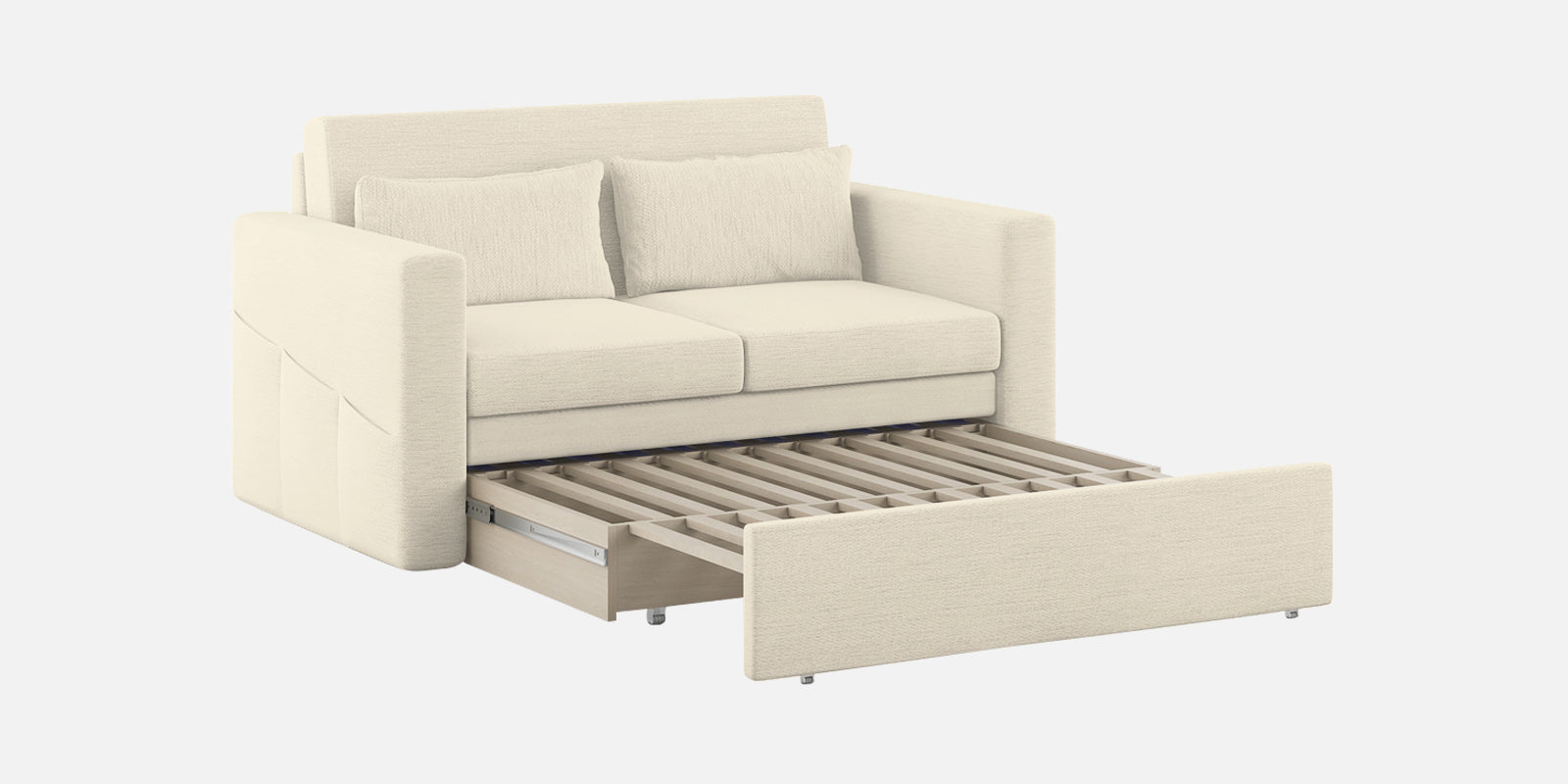 River Fabric 2 Seater Pull Out Sofa Cum Bed In ivory cream Colour - Febonic Living