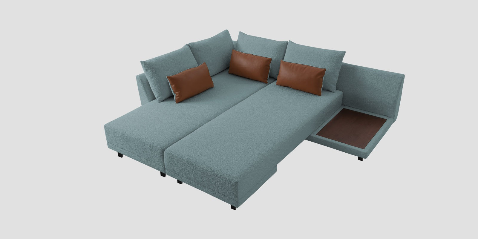 Ira Boucle Fabric RHS 6 Seater Convertible Sofa Cum Bed In Stormy Blue Colour - Febonic Living