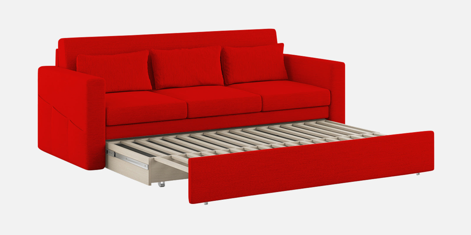 River Fabric 3 Seater Pull Out Sofa Cum Bed In Ruby Red Colour - Febonic Living
