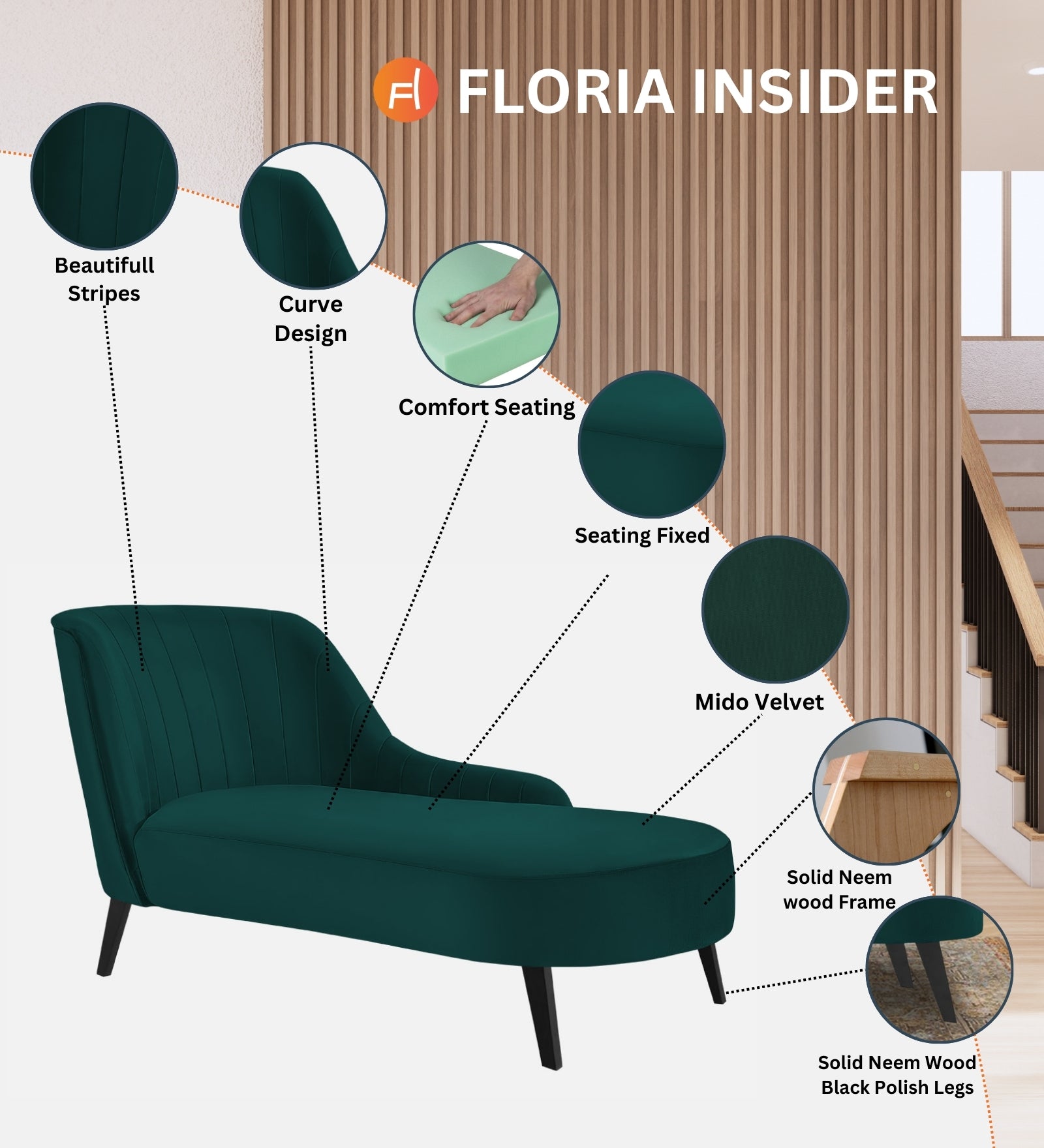 Flora Velvet LHS Chaise Lounger In Hory Grey Colour - Febonic Living