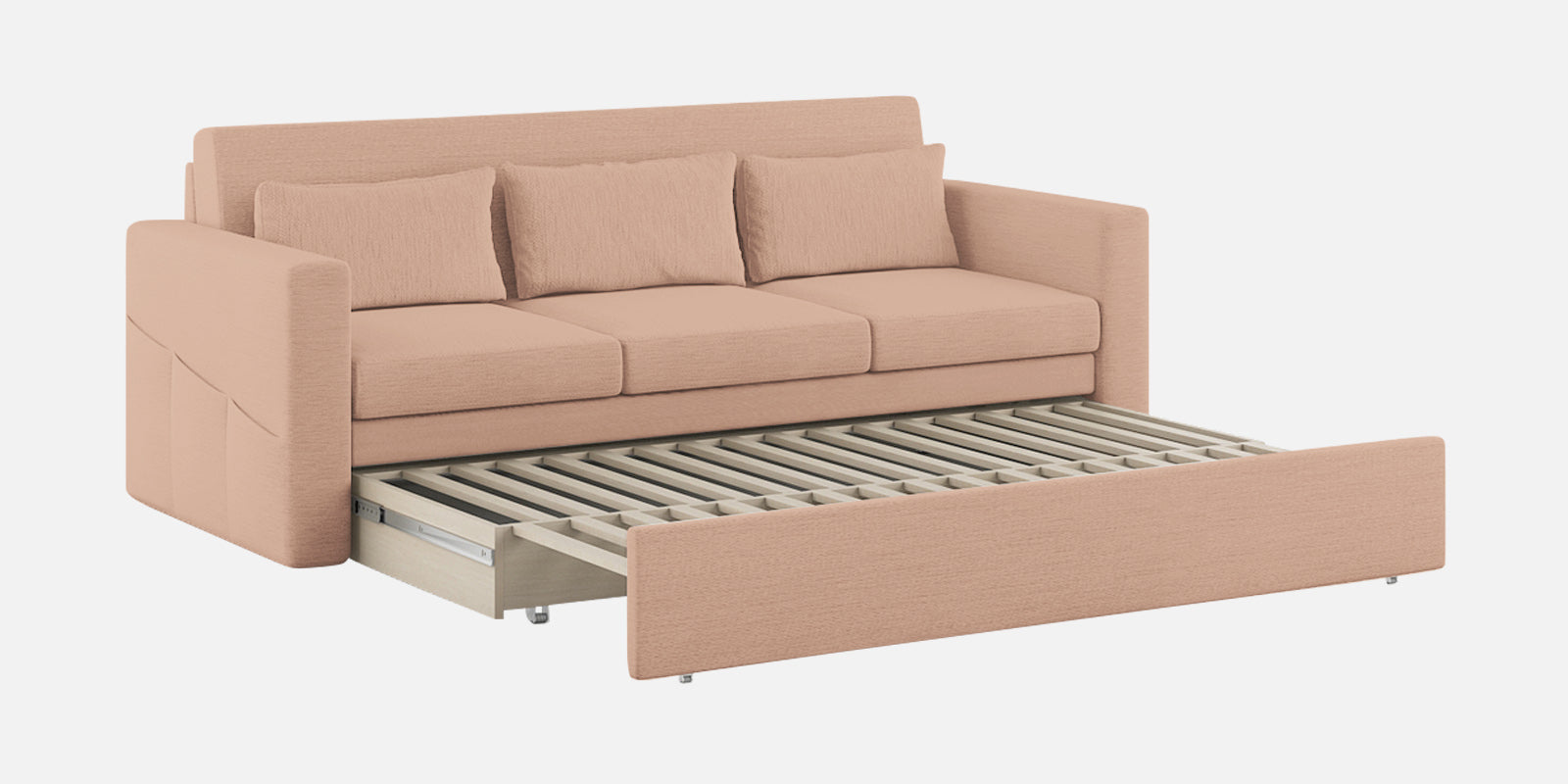 River Fabric 3 Seater Pull Out Sofa Cum Bed In Cosmic Beige Colour - Febonic Living