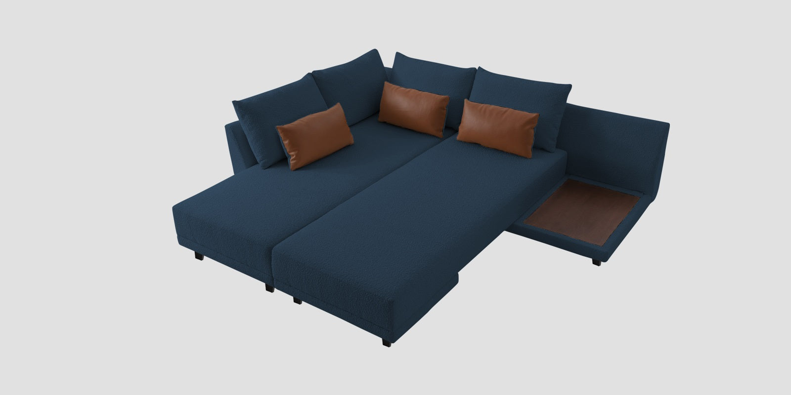 Ira Boucle Fabric RHS 6 Seater Convertible Sofa Cum Bed In Classic Blue Colour - Febonic Living