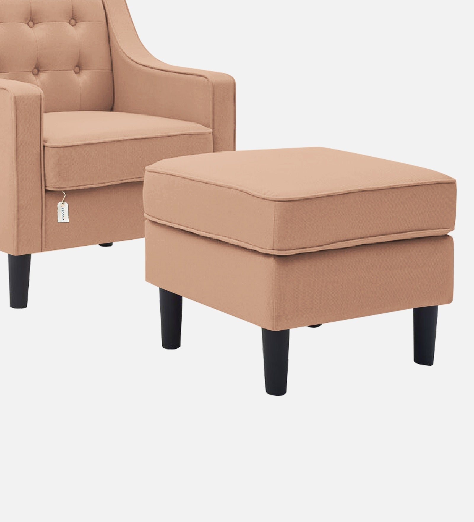 Sona Fabric Barrel Chair With Ottoman In Cosmic Beige Colour - Febonic Living