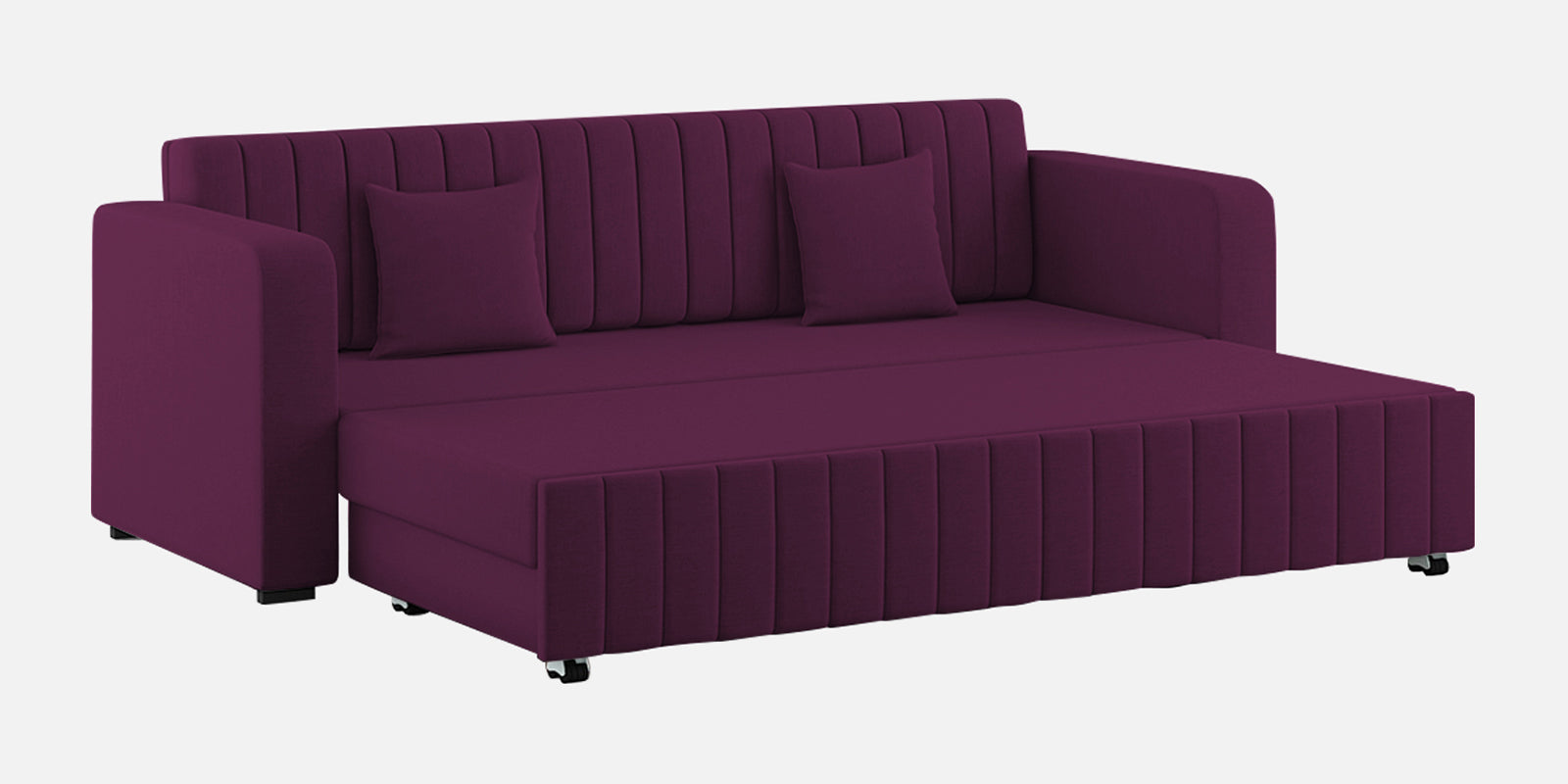 Calra Fabric 3 Seater Pull Out Sofa Cum Bed In Greek Purple Colour With Storage - Febonic Living